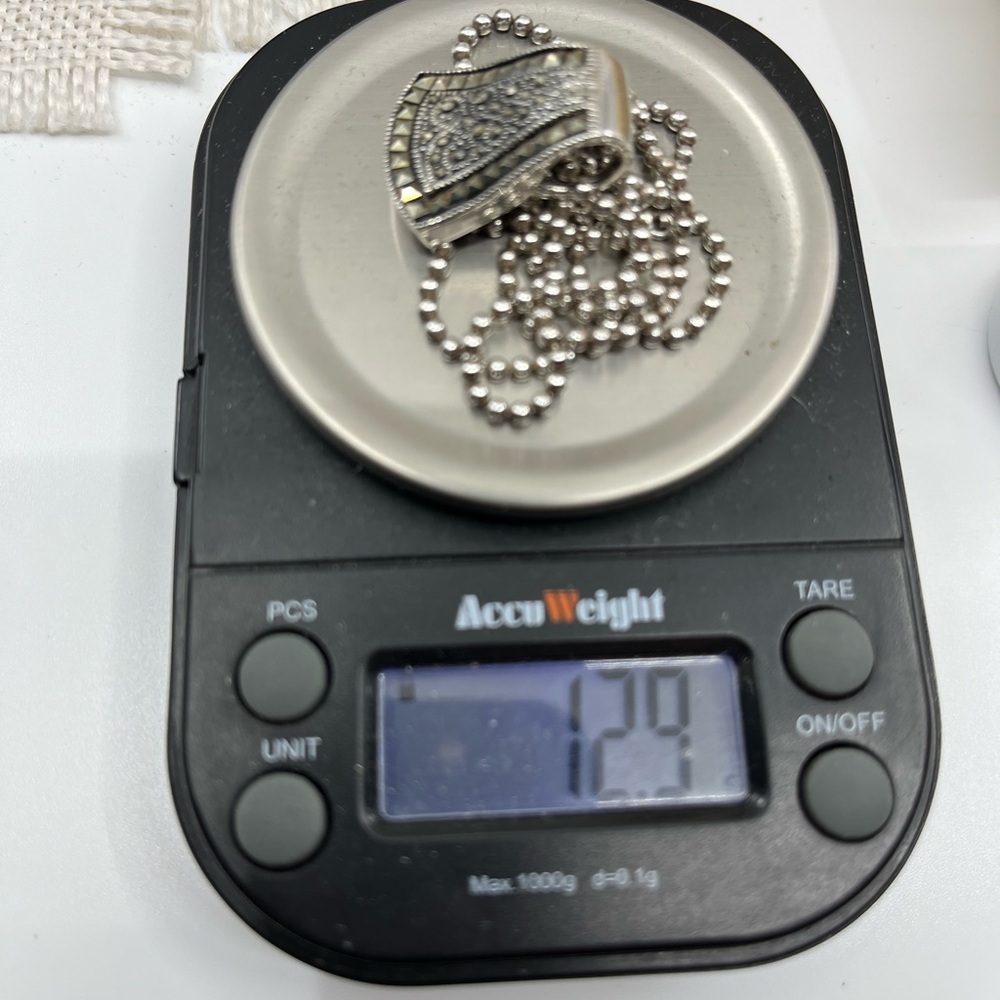 Vintage Sterling Silver Marcasite Pendant Necklace – 925 NF – 12.9g – 20" Chain - Picture 17 of 17